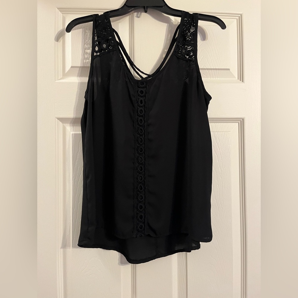 Elegant Black Lace Trim Women's Top